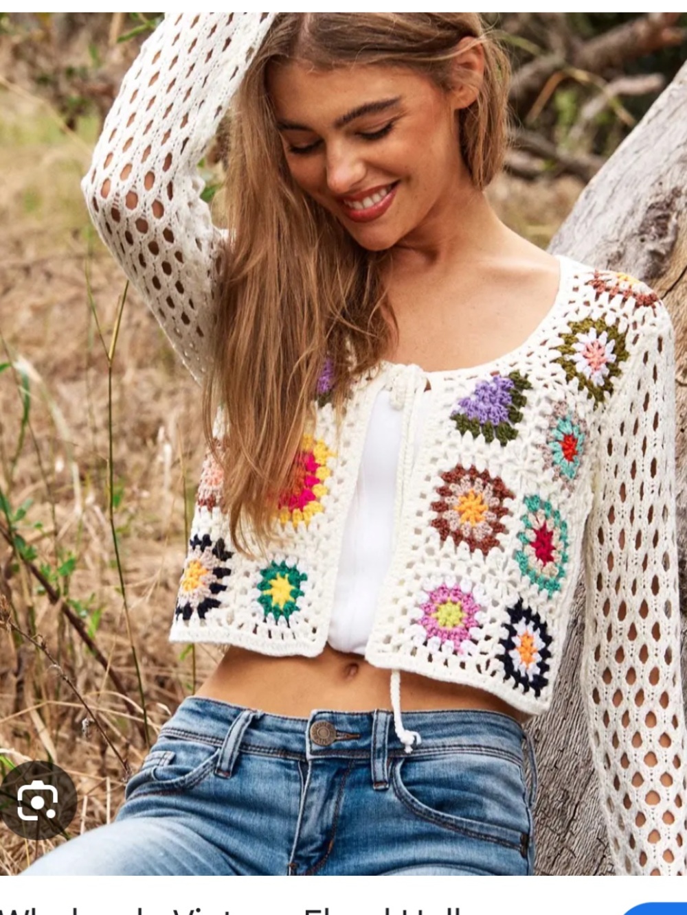 Luna Ivy Crochet Granny Square Tie Front is a bohemian-inspired Cardigan NWT